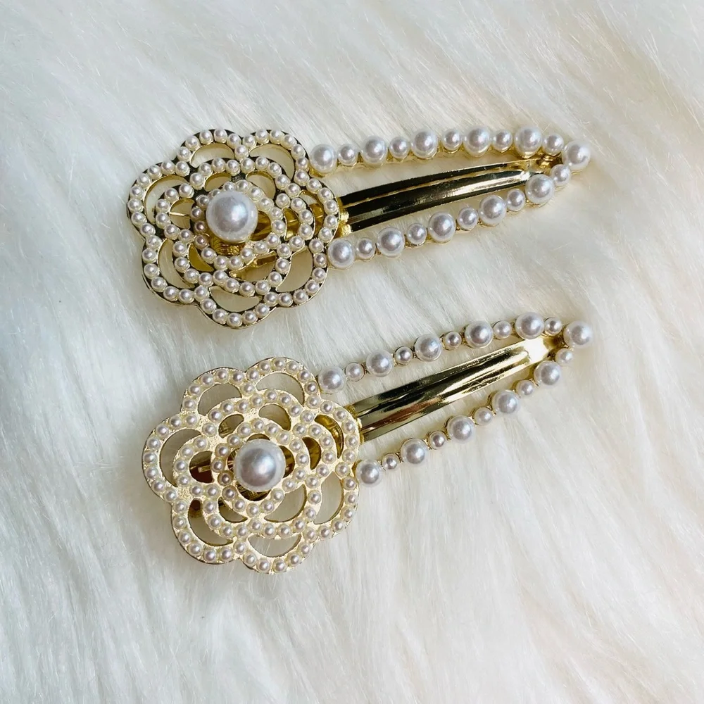 Camellia Flower pearl Hair clips Hairpins Women Hair Accessories Lot 2